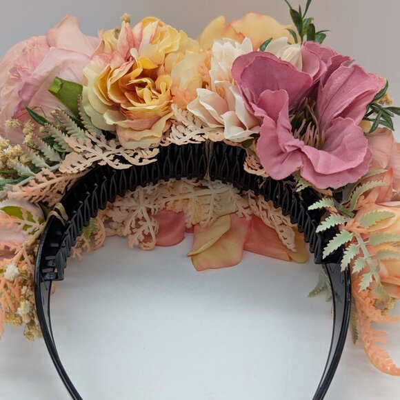 Frida Kahlo-Inspired Peach Fuzz & Pink Flower Headband - Picture 9 of 13